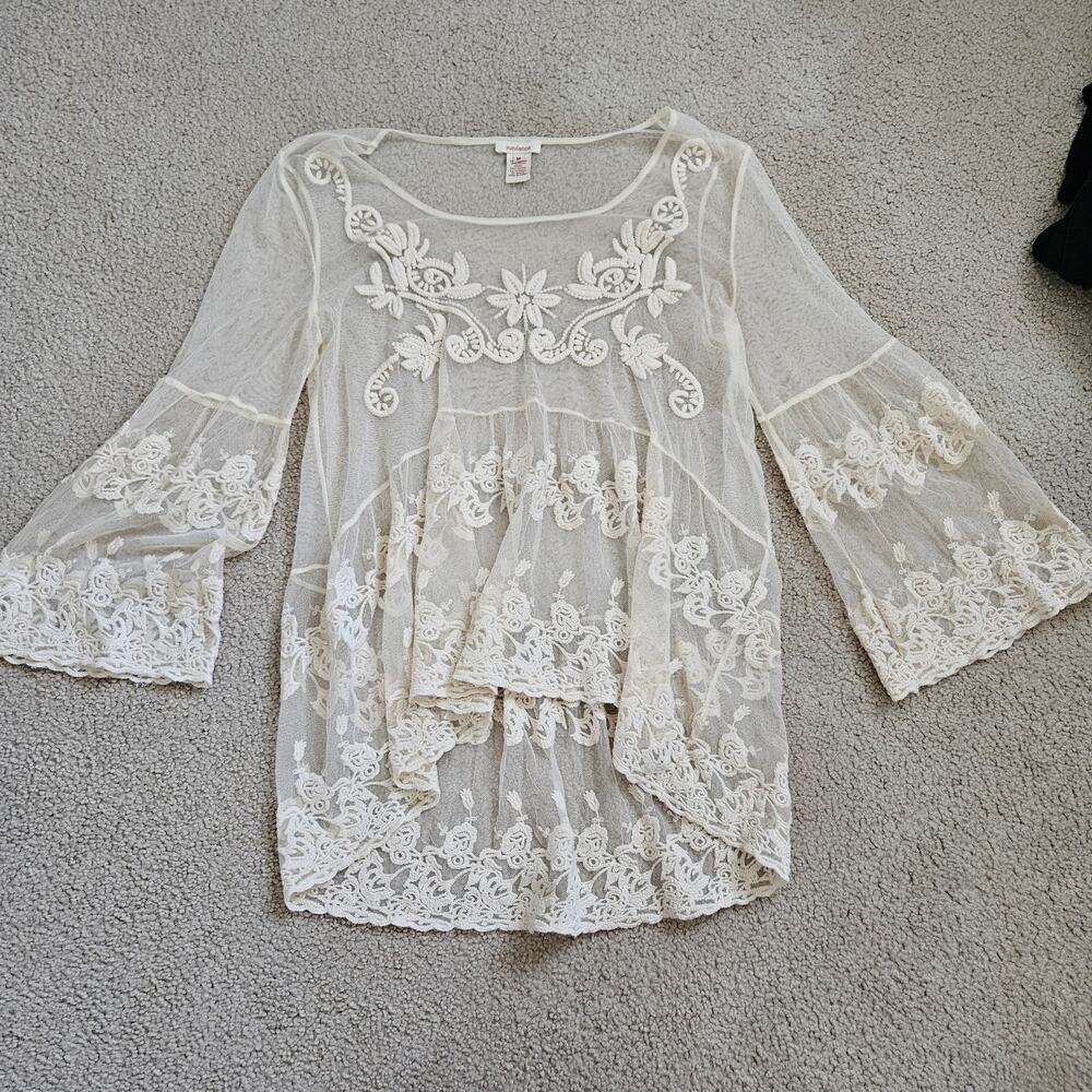 Heaven On Earth Lace Embroidered Ivory Boho Blouse by Sundance Medium - Picture 7 of 8